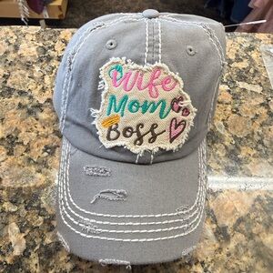 KBETHOS Wife Mom Boss Distressed Patch Baseball Cap Hat Gray NWT